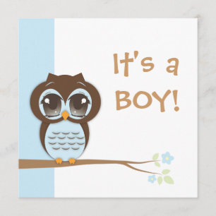 Söt babyuggla Det är en pojke Baby Shower-inbjudan Inbjudningar