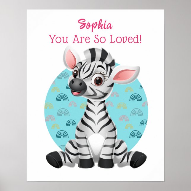 Söt babyzebrakonst, barnets namn & meddelande poster (Framsidan)