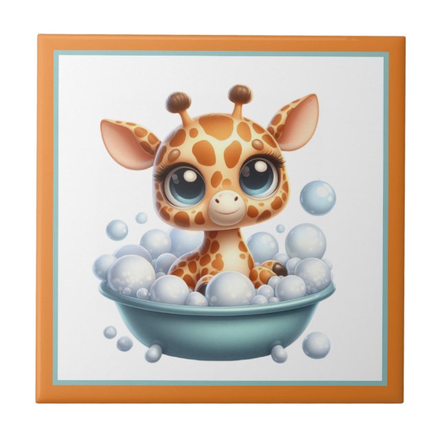 Söt badkar badrum Giraff Kakelplatta (Framsidan)