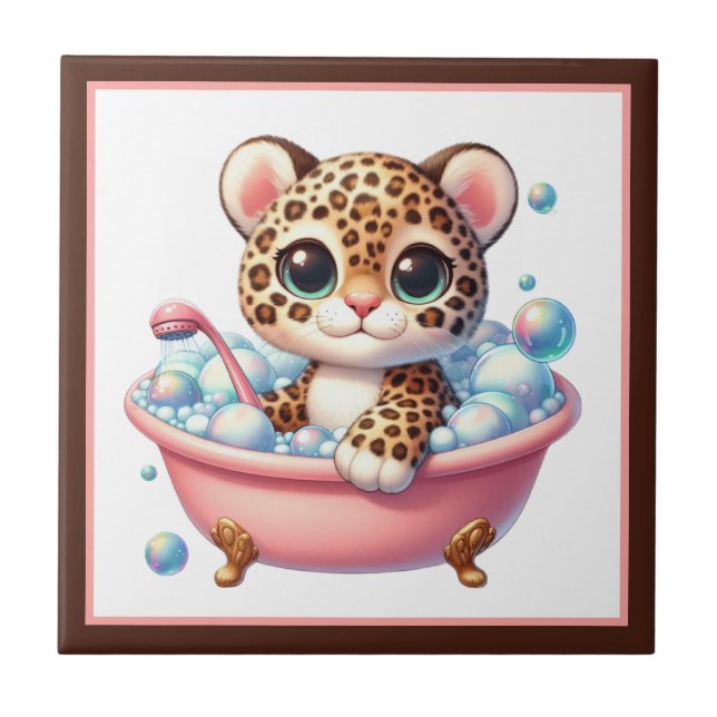 Söt badkarsebadrum leopard kakelplatta (Framsidan)
