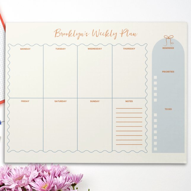 Söt Båge Doodle Veckoschema  Anteckningsblock (Cute Bow Doodle Weekly Planner Notepad
)