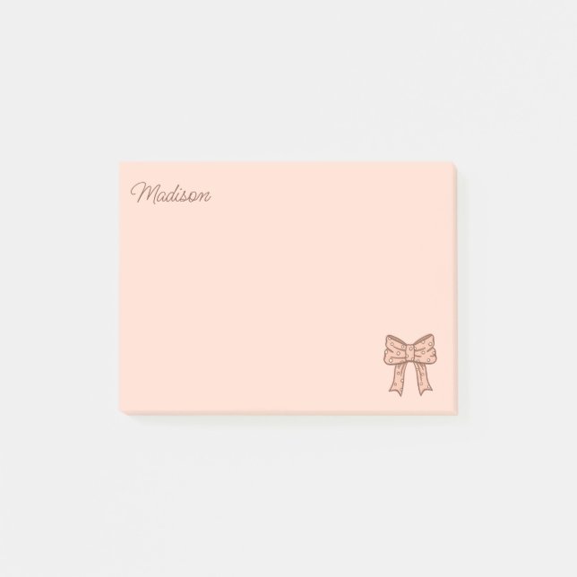 Söt båge Preppy Coquette flickaktig Rosa med namn  Post-it Block (Framsida)