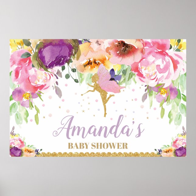 Söt bakgrundsbanderoll för baby shower med blommor poster (Framsidan)