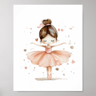 Söt ballerina balett dans kärlek hjärtan akvarell poster