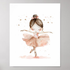Söt ballerina balett dans stjärnor akvarell poster
