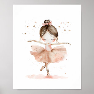 Söt ballerina balett dans stjärnor akvarell poster
