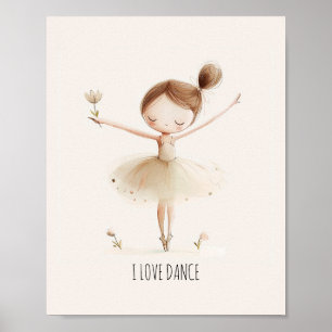 Söt ballerina balett Jag älskar dans Vattenfärg Poster