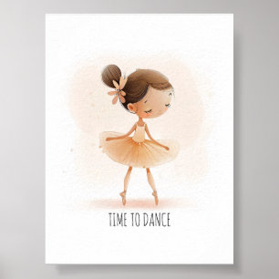 Söt ballerina balett tid att dansa akvarell poster