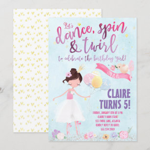 Söt Ballerina Birthday Inbjudan