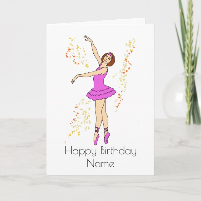 Söt Ballerina Dancing Girl Rosa Birthday Kort (Framsida)