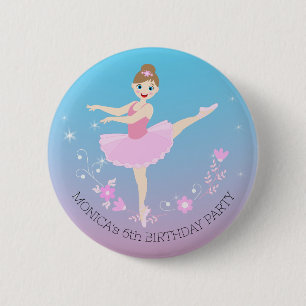 Söt Ballerina Födelsedagsfest Knapp