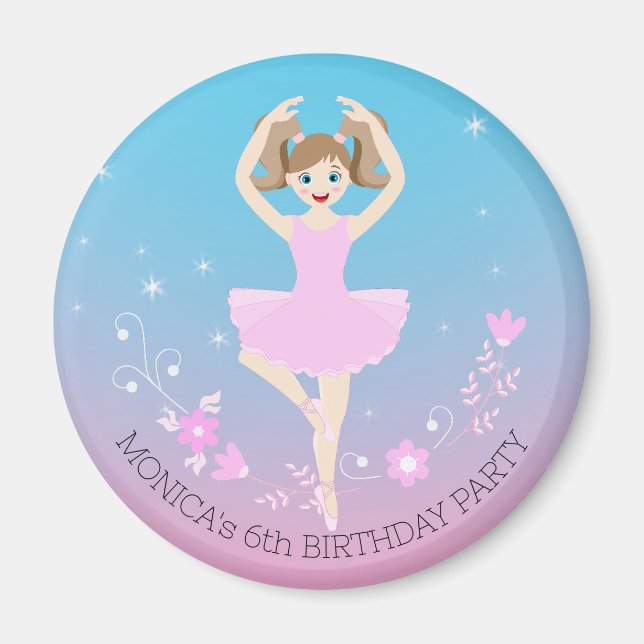 Söt Ballerina Födelsedagsfest Magnet (Framsidan)