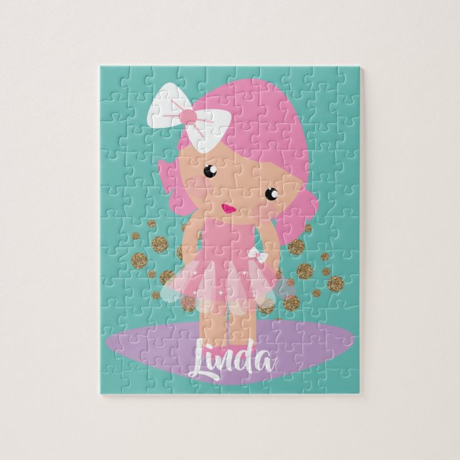 Söt Ballerina Girl Faux Glitter Character Pussel (Vertikal)