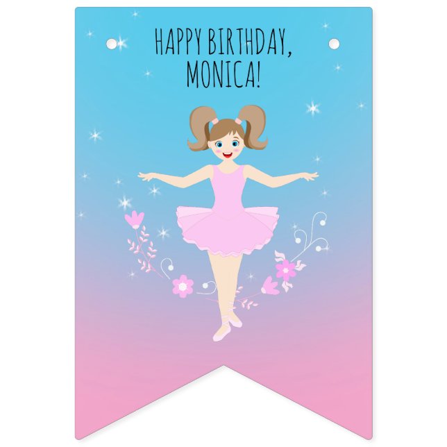 Söt Ballerina Girl Födelsedagsfest Vimplar (Första flaggan)