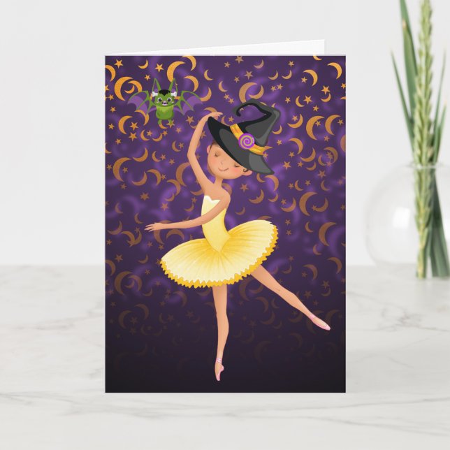 Söt ballerina Halloween fladdermus och månar balle Helgkort (Framsida)