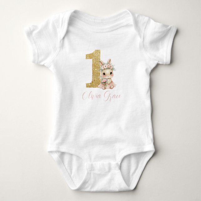 Söt ballerina kanin 1-års födelsedagsoutfit  t shirt (Framsida)