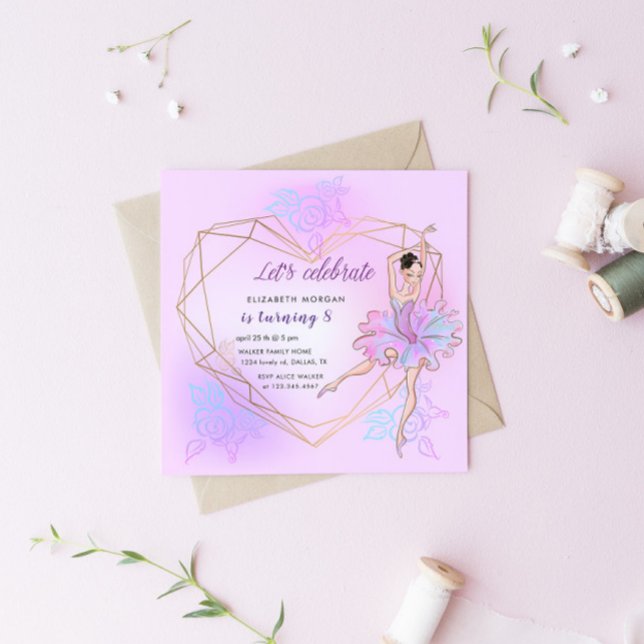 Söt Ballerina Pastel Square Birthday Call (Skapare uppladdad)