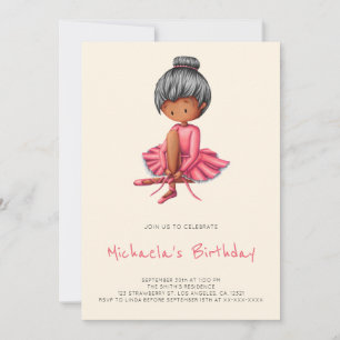 Söt ballerina rosa tutu svart flicka födelsedag inbjudningar
