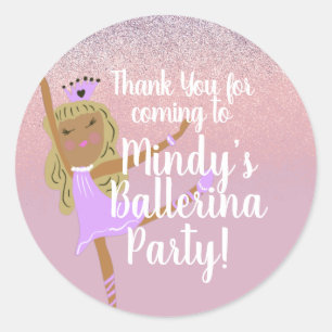 Söt ballerinaparty-doodle klassisk rund sticker runt klistermärke
