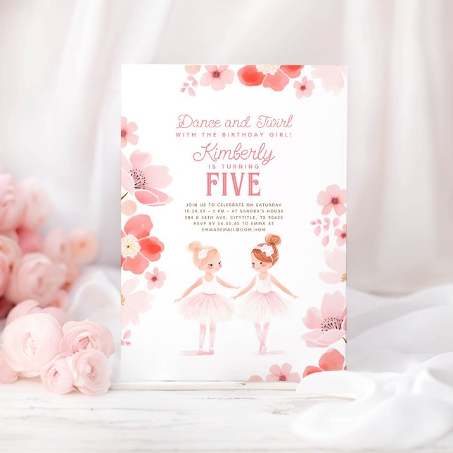 Söt Ballerinas Ballet Blommigt Födelsedagsfest  Inbjudningar (Ballerina Pretty Birthday Invitations)