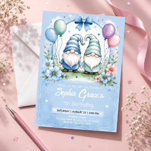 Söt ballong med blommor och anpassat namn för förs inbjudningar