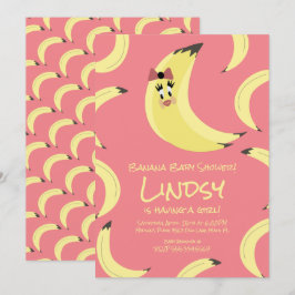 Söt banan rosa flickor baby shower inbjudan