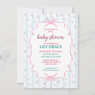 Söt band & blommig rand baby shower anteckningskort