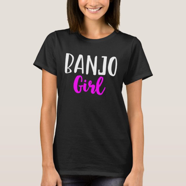 Söt banjo-spelande flicka kvinna t shirt (Framsida)