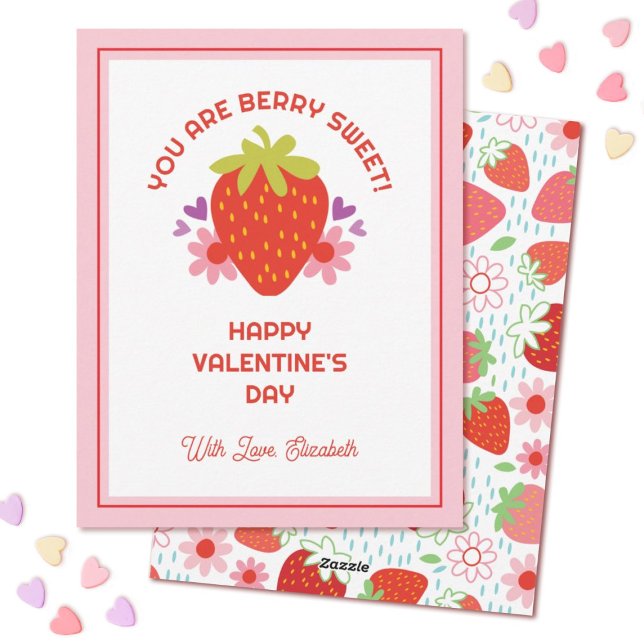 Söt bär söt barn jordgubbe Alla hjärtans dag Julkort (A cute strawberry kids Valentine, so cute for a school classroom Valentine exchange)