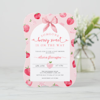 Söt bär söt jordgubbs rosa baby shower inbjudningar