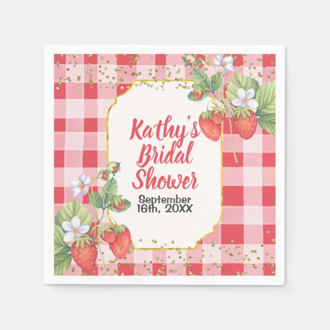 Söt Bär Vattenfärg Jordgubbe Bröllopsdusch Pappersservett (Framsidan)