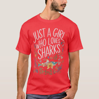 Söt bara en tjej som älskar hajar män kvinnor flic t shirt