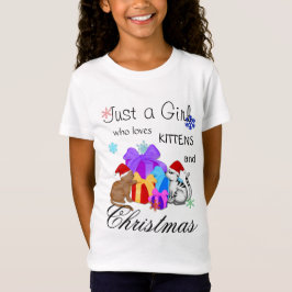 Söt bara en tjej som älskar kattungar och jul t shirt