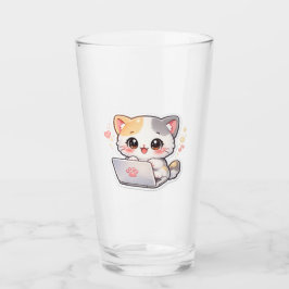 Söt Bärbar Dator Katt Glas | Söt Chibi Kitty Drick