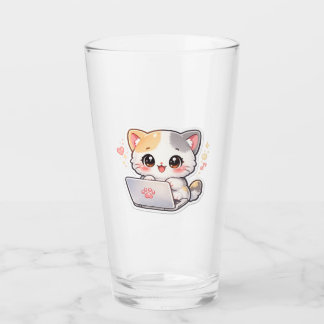 Söt Bärbar Dator Katt Glas | Söt Chibi Kitty Drick