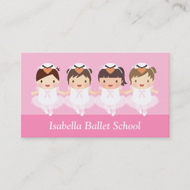 Söt Barn Ballerina Balett Dans Skola Instruktör Visitkort (Framsida)