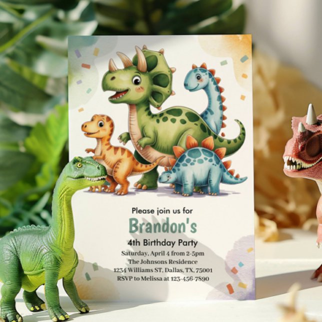 Söt barn dinosaurie 4-års födelsedagsfest  inbjudningar (Skapare uppladdad)