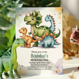 Söt barn dinosaurie 5-års födelsedagsfest  inbjudningar