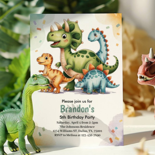 Söt barn dinosaurie 5-års födelsedagsfest  inbjudningar (Skapare uppladdad)