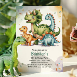Söt barn dinosaurie 7-års födelsedagsfest  inbjudningar