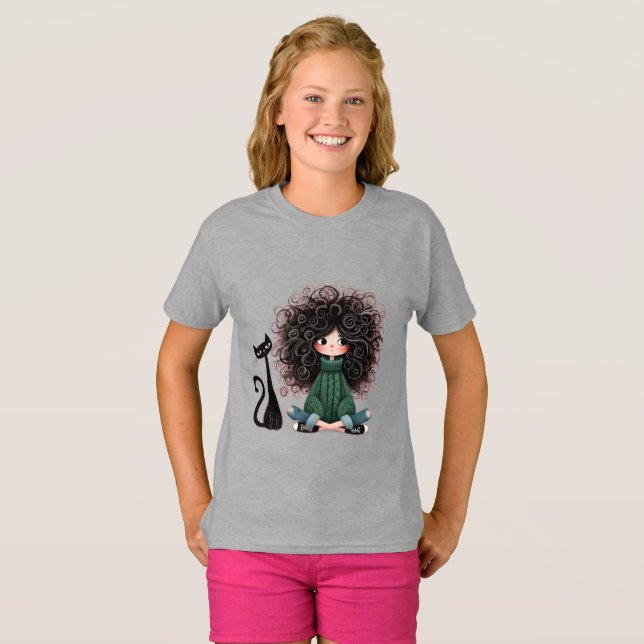 Söt barn grå t-shirt med bedårande illustration (Hel framsida)