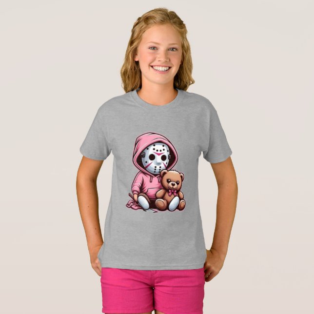 Söt barn grå t-shirt med förtjusande illustration (Hel framsida)