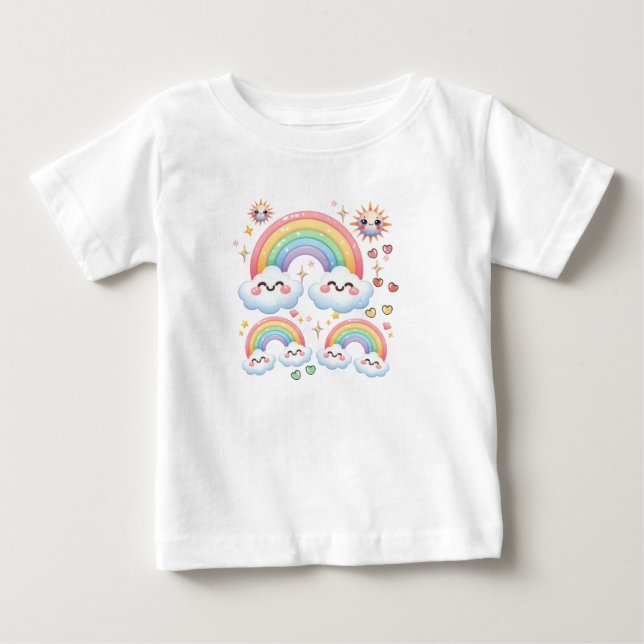 Söt Barn Regnbåge Moln T Shirt (Framsida)