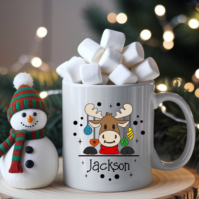 Söt barn ren julmugg med namn kaffemugg (Skapare uppladdad)