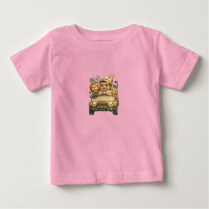 Söt Barn Safari Äventyr Jeep T-Shirt med Djungel
