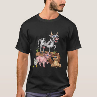 Söt Barn Trupp Ko Kyckling Gris Häst Gård Djur T Shirt