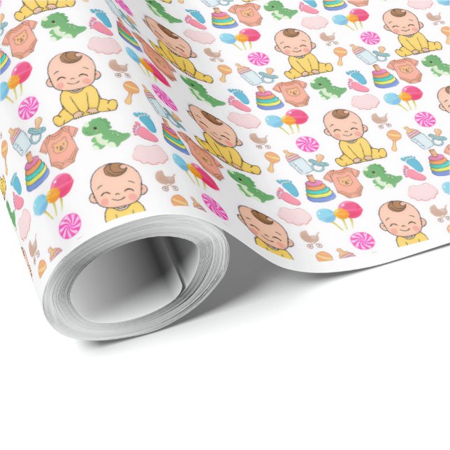 Söt barnkammardesign för baby shower-present presentpapper (Rullad Hörn)