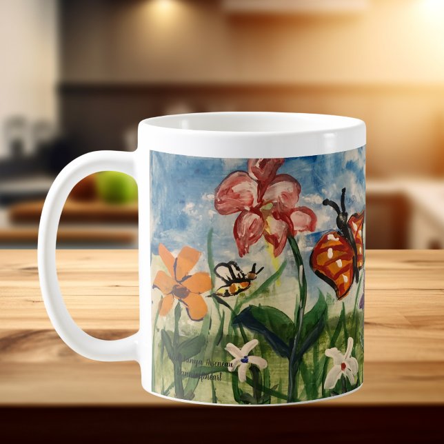 Söt barnkonst kaffemugg (Fun children's art mug for cottage or everyday use)