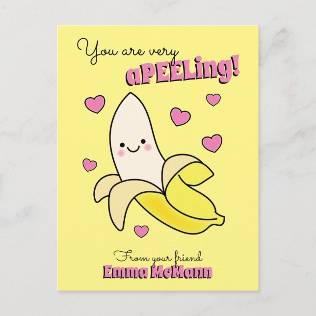 Söt Barnvalentinesdag Kawaii Postkort med Banana Vykort (Framsida)