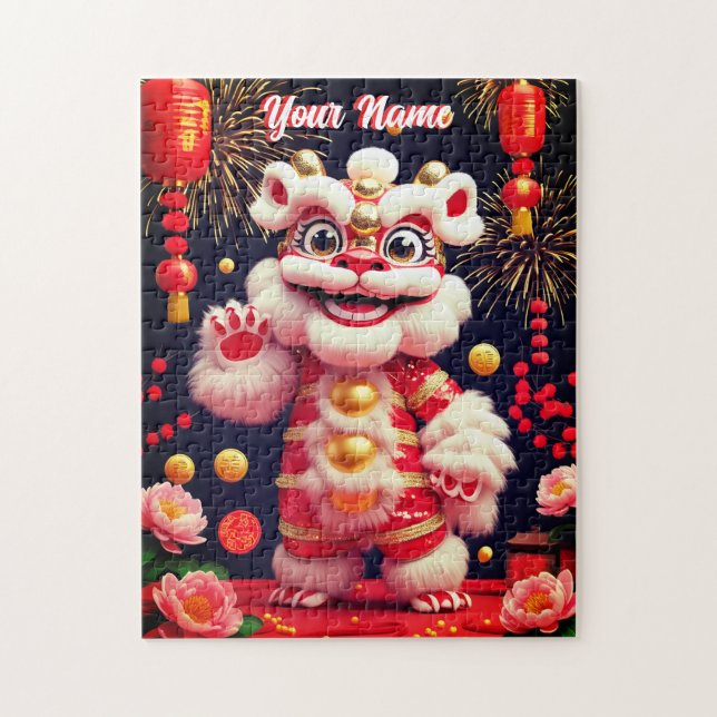 Söt Barongsai Lejon Dans Pussel (Vertikal)